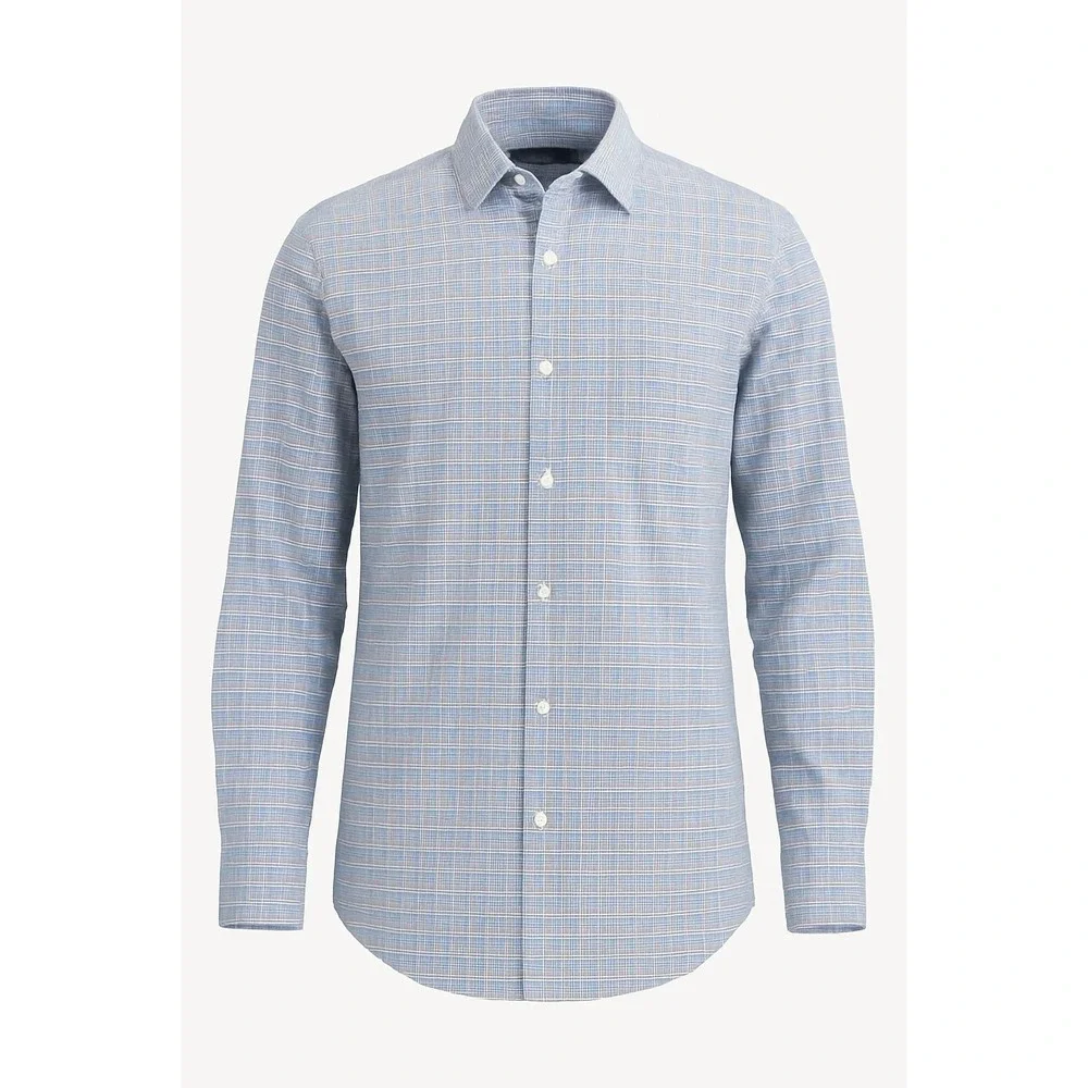 Banana Republic Shirt Mens Medium Blue White Plaid Non Iron Classic Button Up
